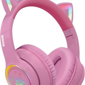 MIDOLA ヘッドホン 猫耳 ワイヤレス Bluetooth 5.3 60時間 オーバーイヤー 8時間 LEDライト付き 折りたたみ式 音楽ゲーミングヘッドセット AUX 3.5mmマイク付き ゲームパッド タブレット ノートパソコン 電話用 ピンク