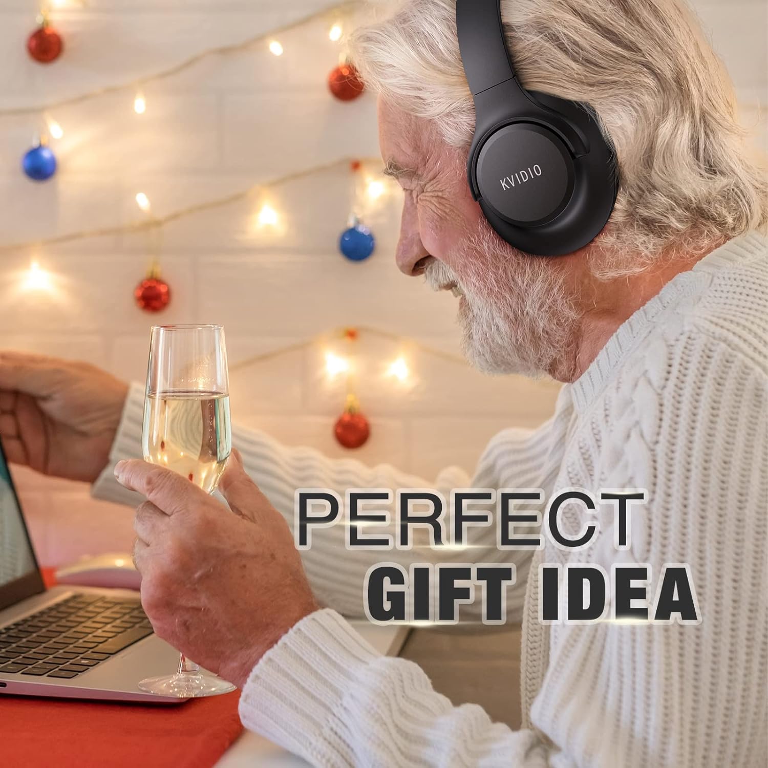 KVIDIO Bluetoothヘッドホン オーバーイヤー 65時間再生 ワイヤレスヘッドホン マイク付き 折りたたみ式軽量ヘッドセット 重低音 HiFiステレオサウンド 旅行 仕事 携帯電話用 - Image 2